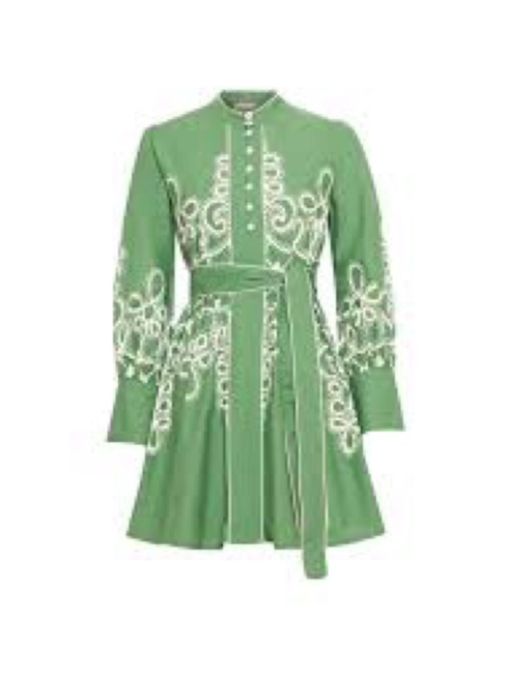 Green Embroidered Belted Mini Dress